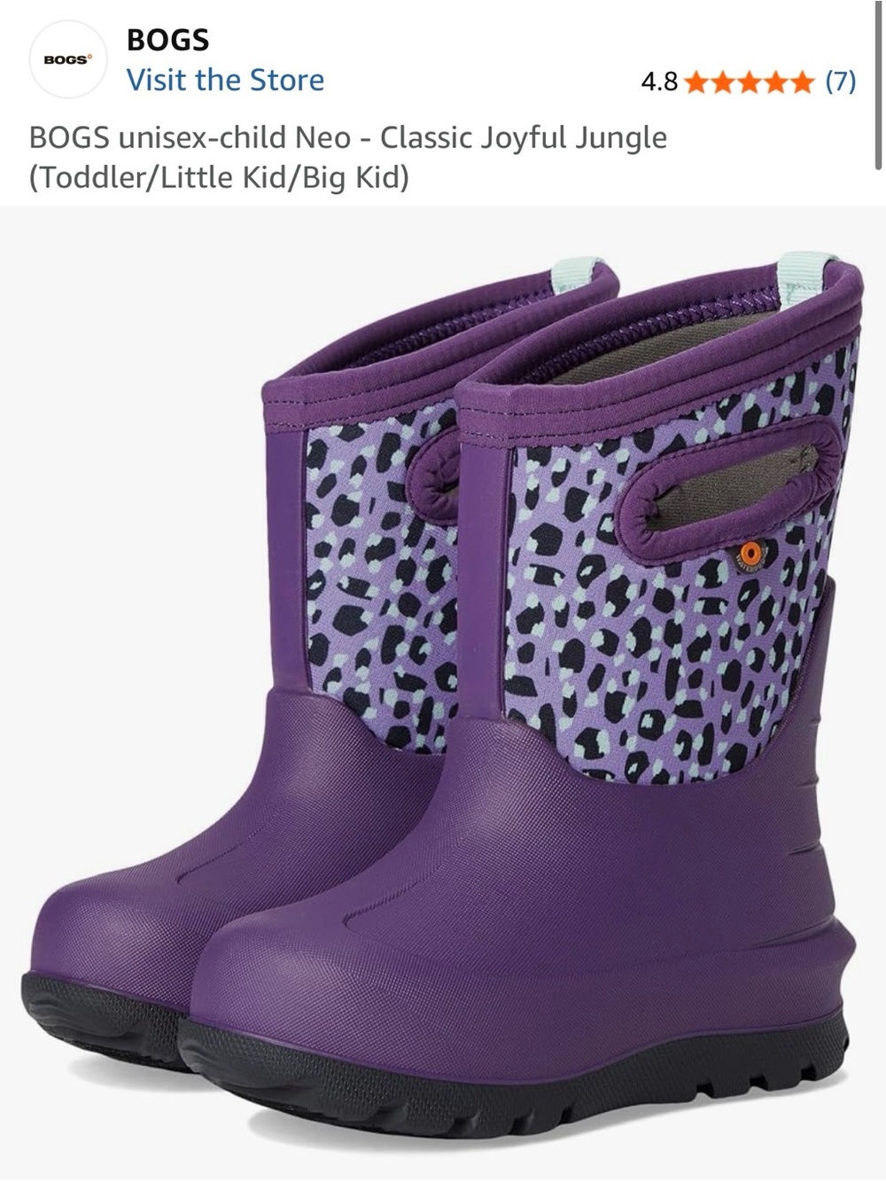 BOGS Purple Kids' Neo Rain Boots with Patterned Upper